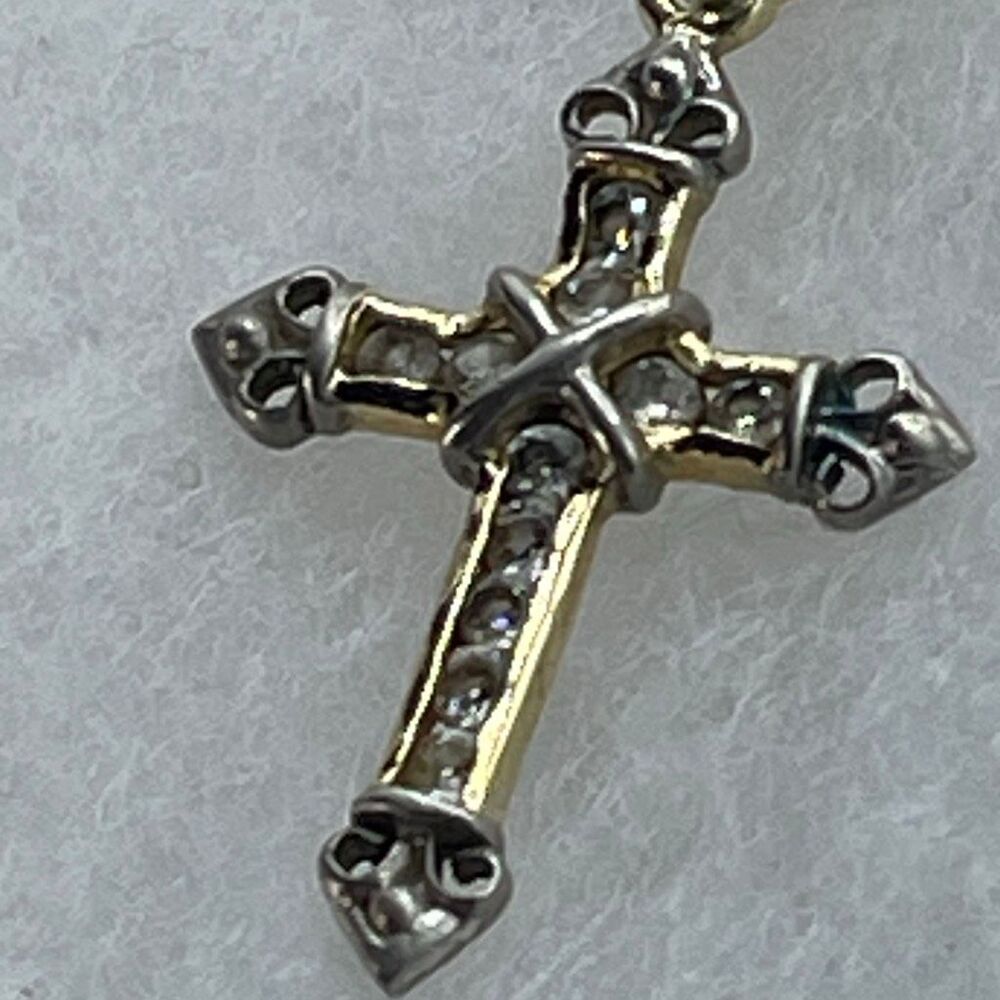Vintage gold Vermeil & sterling silver cross pendant necklace.